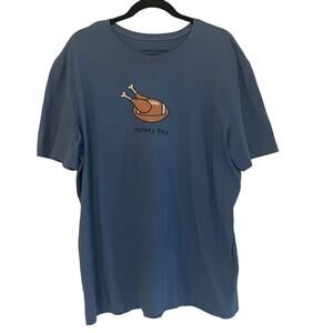 Life is Good Turkey Day Blue T‎ Shirt Large NWT